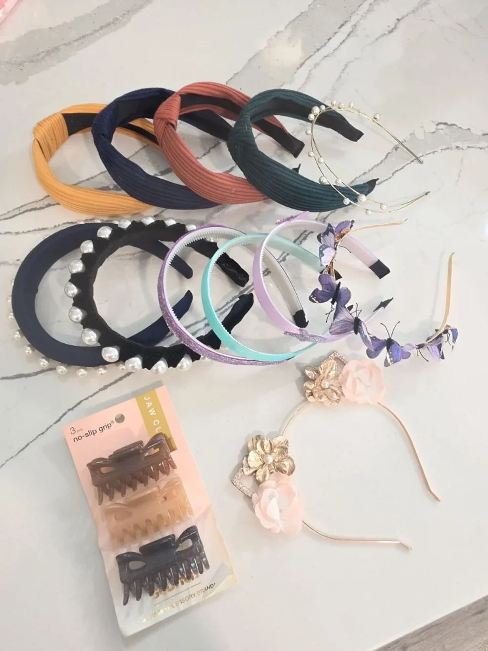 hair accessory bundle Assorted Headbands & Jaw Clips Pearls Flowers Butterflies